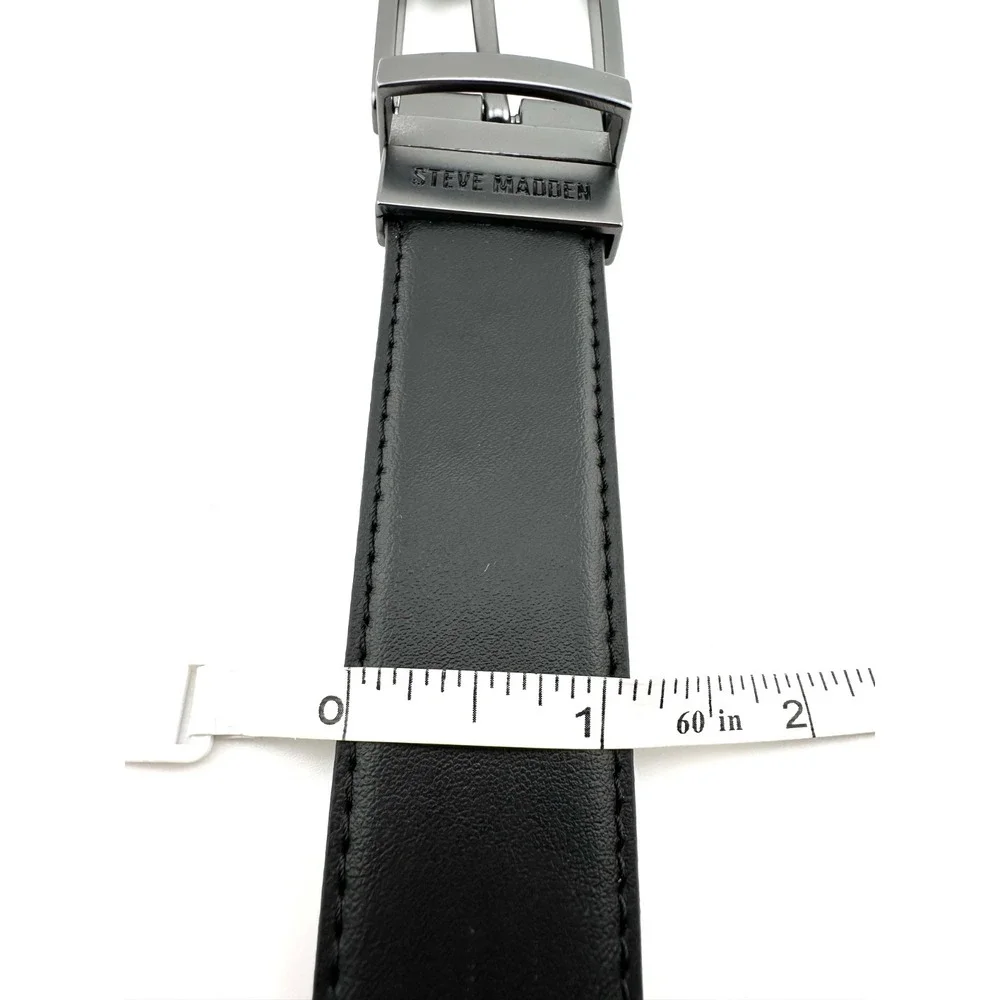Steve Madden Reversible Belt Nickel Buckle Mens XL 42/44 Black Vegan Leather NWT
